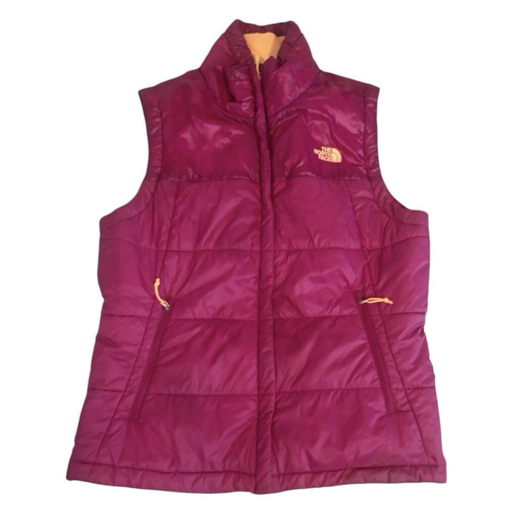 The North Face Womens Large Puffer Vest Magenta Purple Full Zip Quilted Warm L⁠